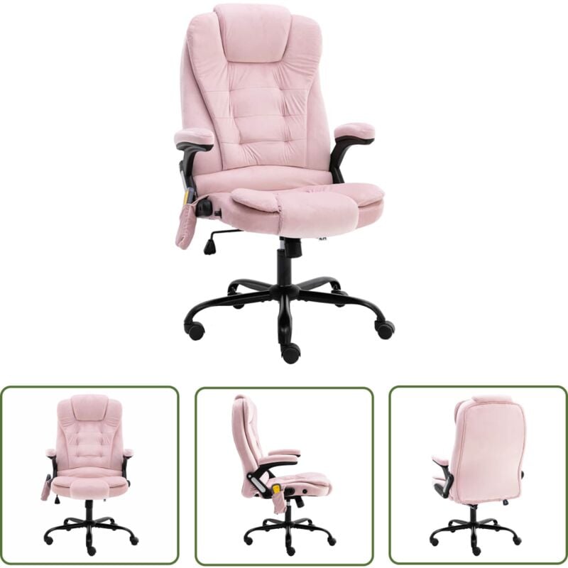 The Living Store - Chaise de bureau de massage Rose Velours - Chaise De Bureau - Chaise Ergonomique - Chaise Massante - Chaise Chauffante - Chaise De