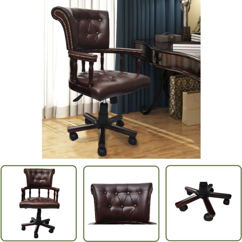 The Living Store - Chaise de bureau pivotante Marron - Chaise De Bureau - Chaise Ergonomique - Chaise Pivotante - Fauteuil De Bureau - Meuble De