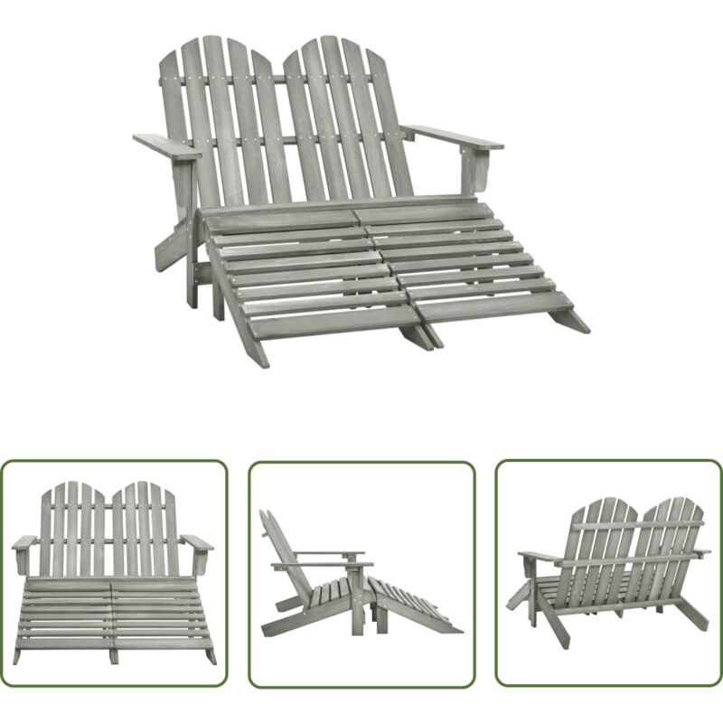 Devenirriche - The Living Store Chaise de jardin Adirondack 2 places et repose-pied sapin gris - Chaise Adirondack - Chaise De Jardin - Mobilier De