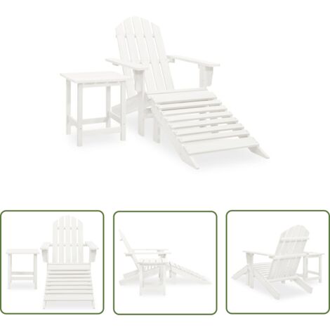 The Living Store Chaise de jardin Adirondack avec pouf et table Sapin Blanc - Chaise Adirondack - Mobilier De Jardin - Salon De Jardin - Chaise Extérieure - Chaise En Bois