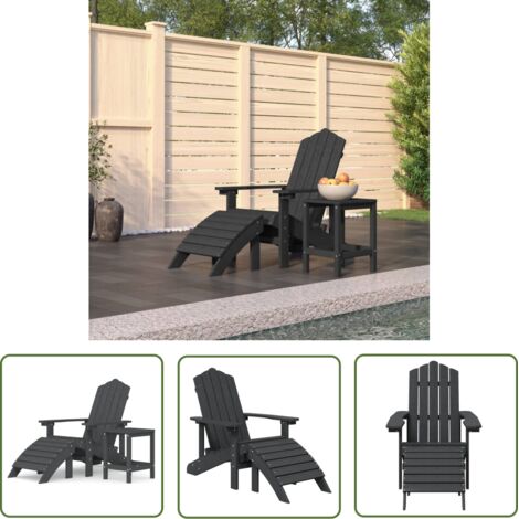 The Living Store Chaise de jardin Adirondack repose-pied table PEHD Anthracite - Chaises De Jardin - Chaises Adirondack - Mobilier De Jardin - Fauteuil De Jardin - Meubles De Jardin