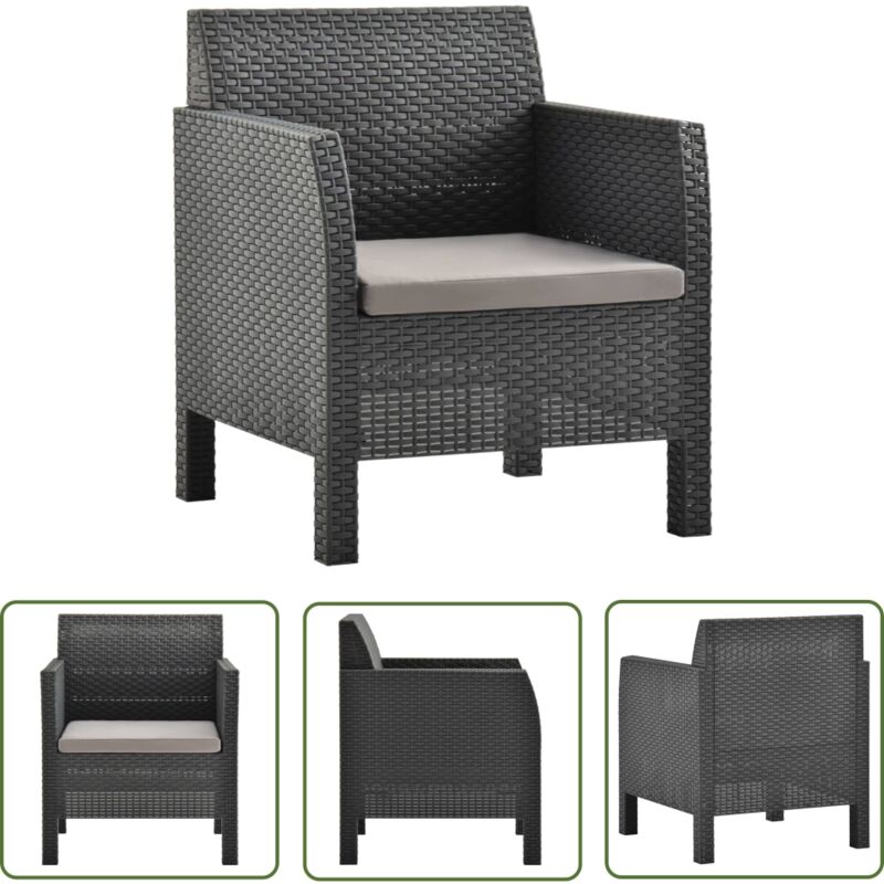 The Living Store - Chaise de jardin avec coussin pp Rotin Anthracite - Chaise De Jardin - Chaise Extérieure - Mobilier De Jardin - Fauteuil De Jardin