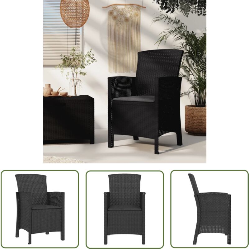 The Living Store - Chaise de jardin avec coussin Rotin pp Graphite - Chaise De Jardin - Fauteuil De Jardin - Meuble De Jardin - Mobilier De Jardin