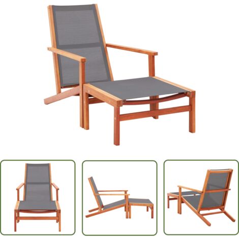 The Living Store Chaise de jardin et repose-pied Gris Eucalyptus et textilène - Chaises De Jardin - Chaise Longue - Mobilier De Jardin - Fauteuil De Jardin - Relax