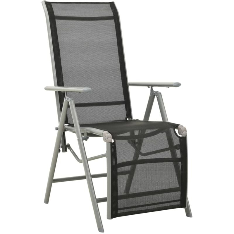 The Living Store - Chaise de jardin inclinable Textilène et aluminium Argenté Noir