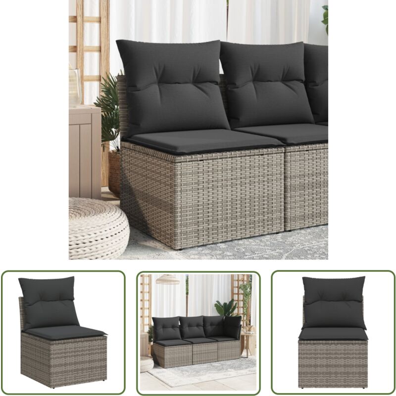 The Living Store Chaise de jardin sans accoudoirs avec coussins gris poly rotin - Chaises De Jardin - Canapé De Jardin - Fauteuil De Jardin