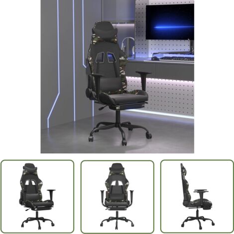 The Living Store Chaise de jeu avec repose-pied Noir et camouflage Similicuir - Chaises Gaming - Chaise Gamer - Fauteuil Gaming - Trône Gaming - Bureau Ergonomique