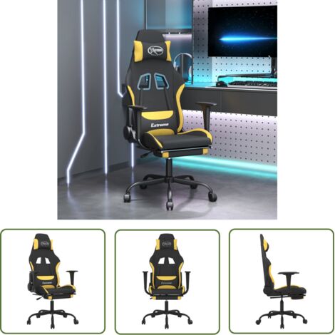 The Living Store Chaise de jeu avec repose-pied Noir et jaune Tissu - Chaises Gaming - Chaise Gamer - Fauteuil Gaming - Bureau Ergonomique - Chaise Réglable
