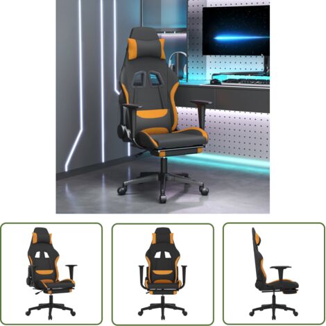 The Living Store Chaise de jeu avec repose-pied Noir et orange Tissu - Chaises Gaming - Fauteuil Gamer - Chaise Bureau - Chaise Ergonomique - Chaise Confortable