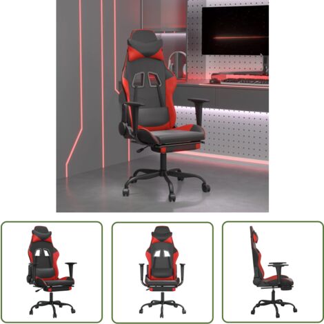 The Living Store Chaise de jeu avec repose-pied Noir et rouge Similicuir - Chaises Gaming - Chaise Gamer - Fauteuil Gaming - Trône De Jeu - Bureau Ergonomique