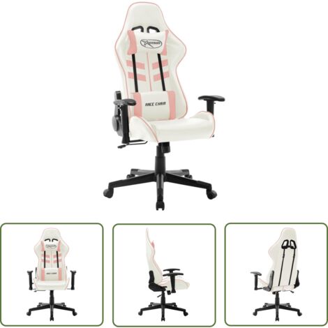 The Living Store Chaise de jeu Blanc et rose Cuir artificiel - Chaise Gaming - Chaise Gamer - Fauteuil Gaming - Chaise Ergonomique - Chaise Ordinateur