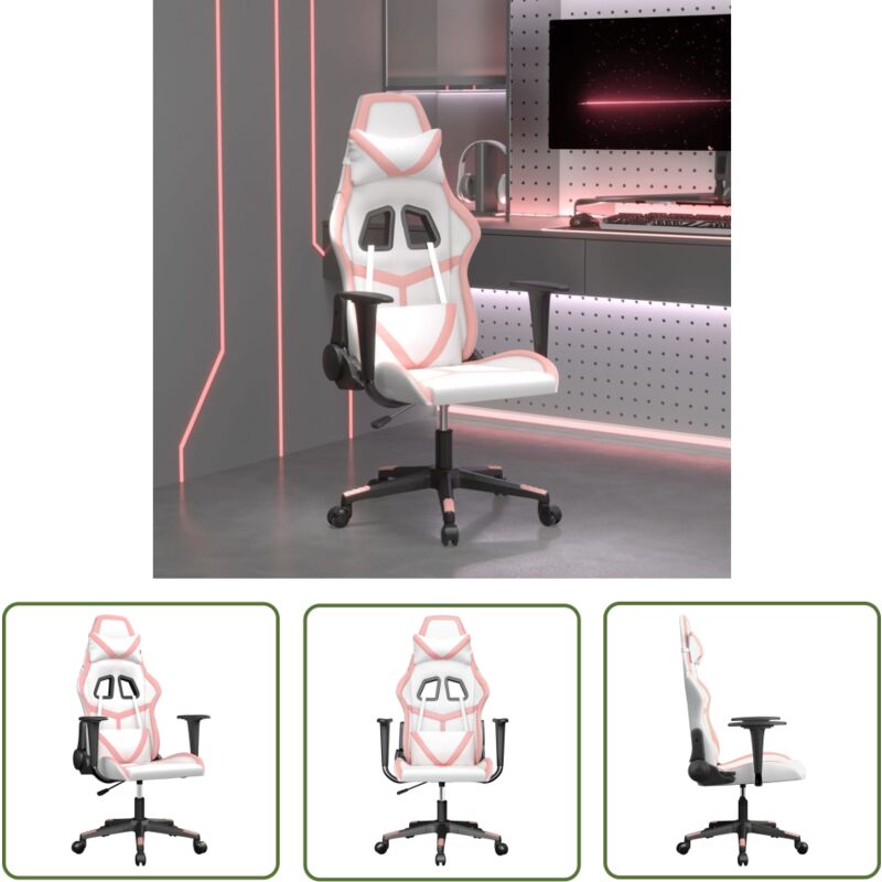 The Living Store - Chaise de jeu Blanc et rose Similicuir - Chaises Gaming - Chaise Gamer - Fauteuil Gaming - Bureau Ergonomique - Chaise Confortable