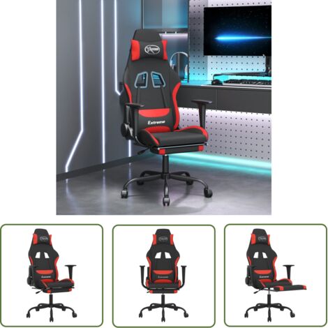 The Living Store Chaise de jeu de massage avec repose-pied Noir et rouge Tissu - Chaise Gaming - Chaise Gamer - Fauteuil Gaming - Chaise Ergonomique - Chaise Bureau