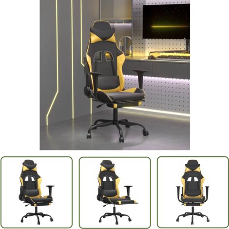 The Living Store Chaise de jeu de massage avec repose-pied Noir&Doré Similicuir - Chaise De Jeu - Chaise Gamer - Fauteuil De Jeu - Chaise Ergonomique - Chaise Massante