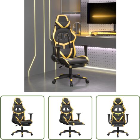 The Living Store Chaise de jeu de massage avec repose-pied Noir&Doré Similicuir - Chaises De Gaming - Chaise Gamer - Fauteuil De Jeu - Chaise Ergonomique - Chaise Bureau