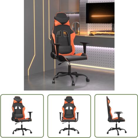 The Living Store Chaise de jeu de massage Noir et orange Similicuir - Chaise Gaming - Fauteuil Gamer - Chaise Bureau - Chaise Ergonomique - Fonction Massage