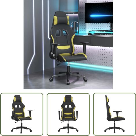 The Living Store Chaise de jeu de massage Noir et vert clair Tissu - Chaise Gaming - Fauteuil Gamer - Chaise Bureau - Chaise Ergonomique - Massage Lombaire