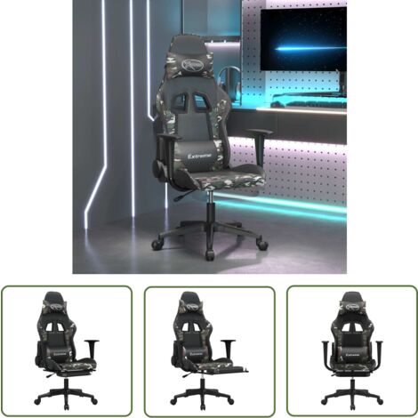 The Living Store Chaise de jeu de massage repose-pied Noir camouflage Similicuir - Chaise De Jeu - Chaise Gamer - Fauteuil De Jeu - Chaise Ergonomique - Chaise De Bureau
