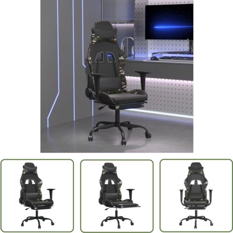 The Living Store Chaise de jeu de massage repose-pied Noir&Camouflage Similicuir - Chaise Gamer - Chaise De Jeu - Fauteuil De Jeu - Chaise Ergonomique - Chaise Avec Massage