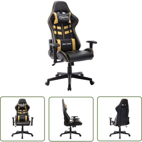 The Living Store Chaise de jeu Noir et doré Cuir artificiel - Chaise Gaming - Chaise Gamer - Fauteuil Gaming - Chaise Ergonomique - Chaise Ordinateur
