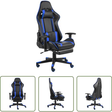 The Living Store Chaise de jeu pivotante avec repose-pied Bleu PVC - Chaises De Gaming - Chaise Gamer - Chaise De Bureau - Fauteuil De Jeu - Chaise Ergonomique