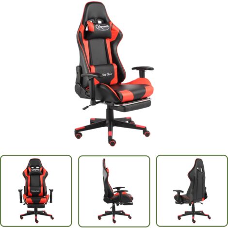 The Living Store Chaise de jeu pivotante avec repose-pied Rouge PVC - Chaises De Gaming - Chaise Gamer - Chaise De Bureau - Fauteuil De Jeu - Chaise Ergonomique
