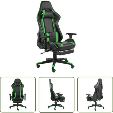 The Living Store Chaise de jeu pivotante avec repose-pied Vert PVC - Chaises Gaming - Chaise Gamer - Chaise De Jeu - Fauteuil Gaming - Fauteuil Gamer
