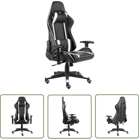 The Living Store Chaise de jeu pivotante Blanc PVC - Chaise Gaming - Chaise De Bureau - Chaise Ergonomique - Chaise Pivotante - Fauteuil Gamer