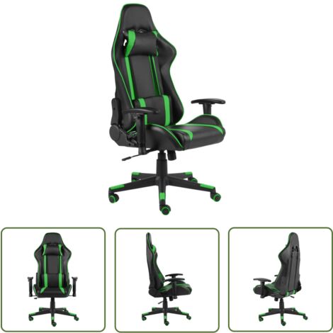The Living Store Chaise de jeu pivotante Vert PVC - Chaise Gaming - Chaise De Bureau - Chaise Ergonomique - Chaise Pivotante - Fauteuil Gamer