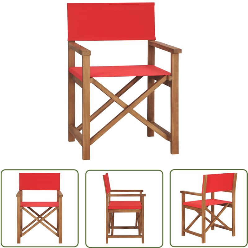 The Living Store - Chaise de metteur en scène Bois de teck solide Rouge - Chaises De Jardin - Chaises De Réalisateur - Mobilier De Jardin - Jardin