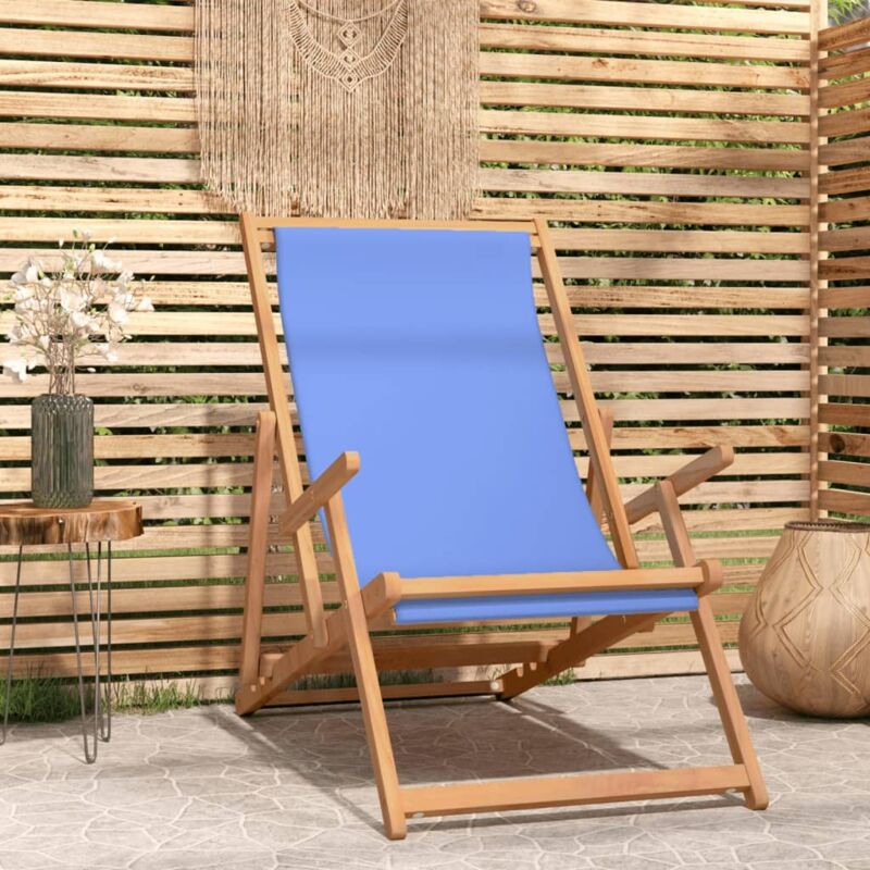 chaise de plage pliable bois de teck solide bleu the living store bleu