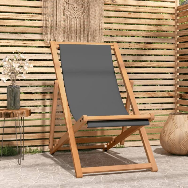 chaise de plage pliable bois de teck solide gris the living store gris