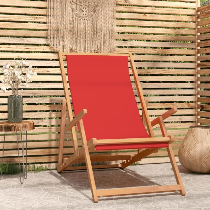 chaise de plage pliable bois de teck solide rouge the living store