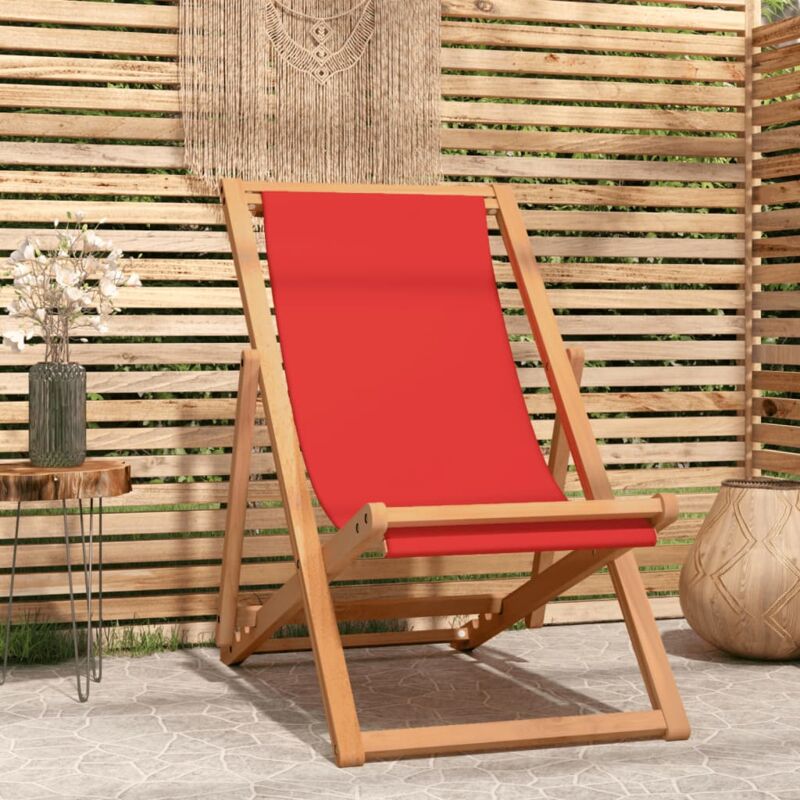 chaise de plage pliable bois de teck solide rouge the living store rouge