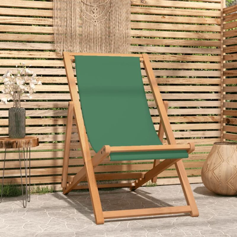chaise de plage pliable bois de teck solide vert - the living store - vert