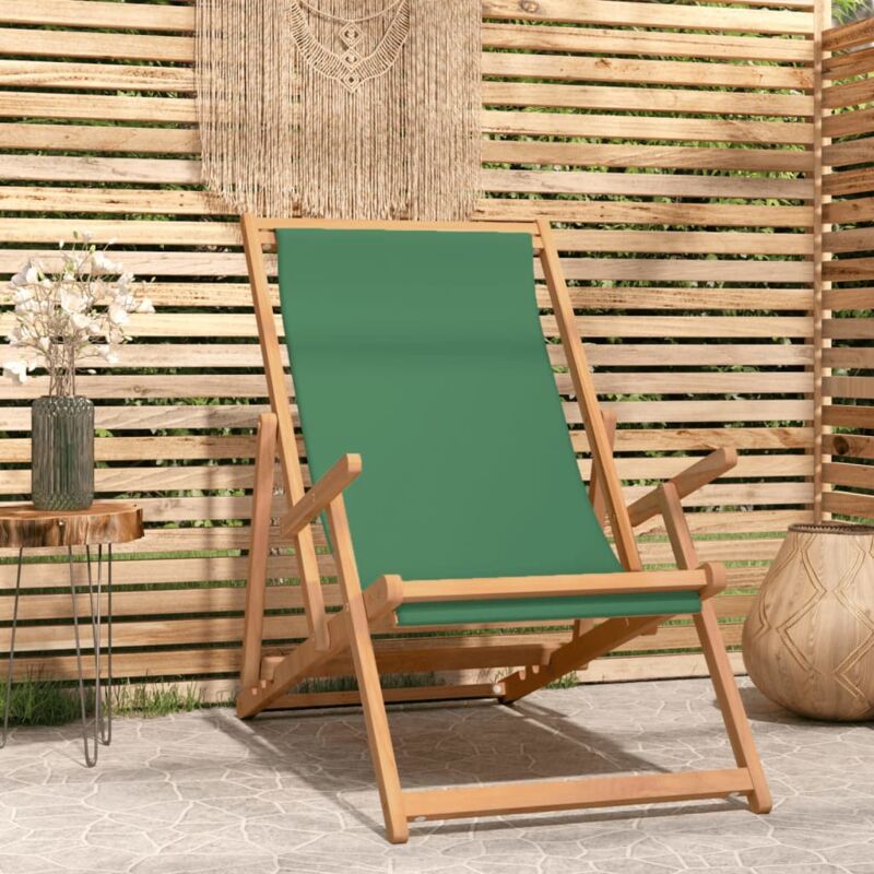 chaise de plage pliable bois de teck solide vert the living store