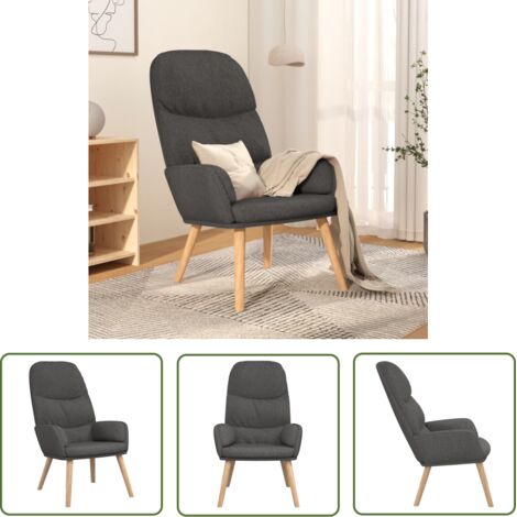 The Living Store Chaise de relaxation Gris foncé Tissu - Chaise Relaxante - Fauteuil Détente - Chaise Confortables - Mobilier Salon - Chaise Grise