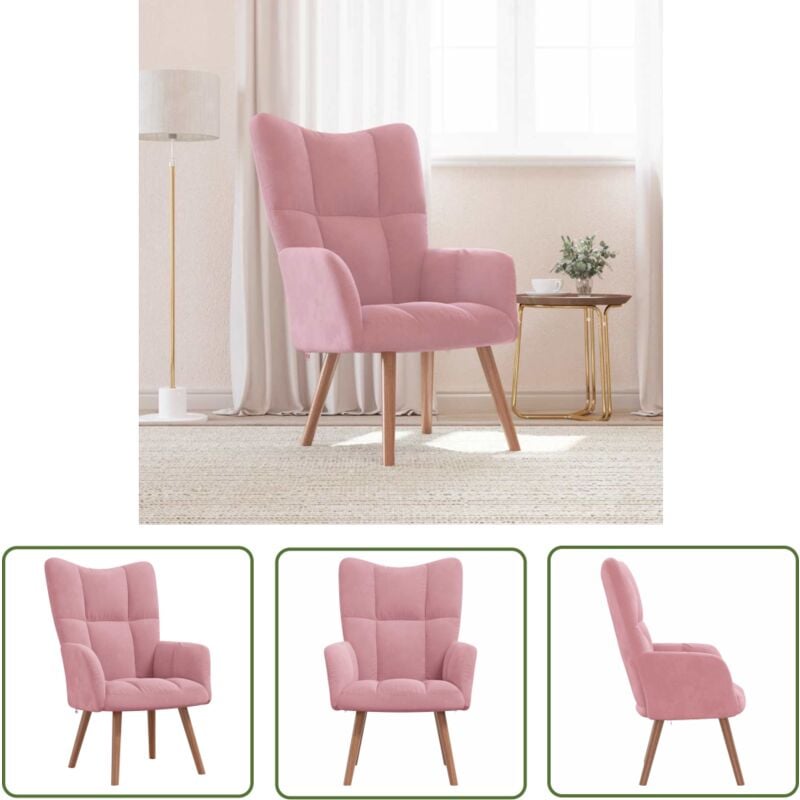 The Living Store - Chaise de relaxation Rose Velours - Fauteuil Relaxant - Chaise Lounge - Fauteuil Confortable - Mobilier Salon - Décoration