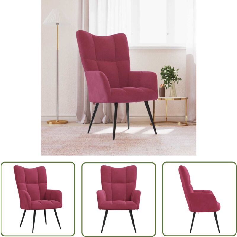 Chaise de relaxation Rouge bordeaux Velours - Fauteuil Relaxant - Chaise Lounge - Meuble Salon - Design Moderne - Velours Rouge - The Living Store
