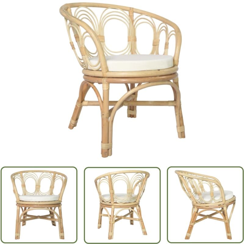 The Living Store - Chaise à manger avec coussin Rotin naturel et lin - Chaises De Salle à Manger - Chaise Design - Chaise Rotin - Chaise Confortable