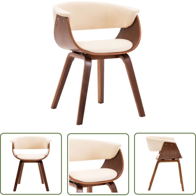 The Living Store - Chaise à manger crème bois courbé et similicuir - Chaises De Salle à Manger - Chaise De Cuisine - Chaise Moderne - Chaise En Cuir