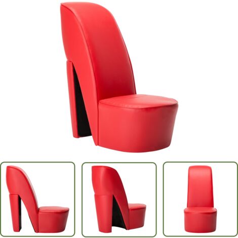 The Living Store Chaise en forme de chaussure à talon haut Rouge Similicuir - Chaise À Talon Haut - Chaise Originale - Chaise Décorative - Chaise Rouge - Fauteuil Original