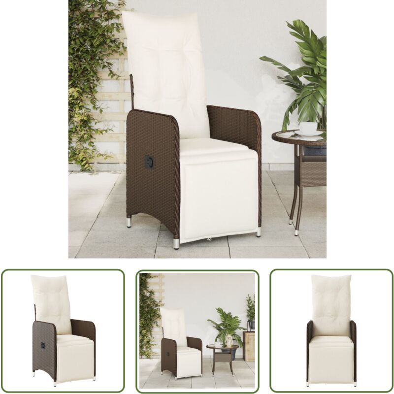 The Living Store - Chaise inclinable de jardin avec coussins marron résine tressée - Chaises De Jardin Inclinables - Chaises De Patio - Fauteuil De