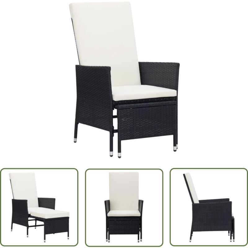 The Living Store - Chaise inclinable de jardin avec coussins Résine tressée Noir - Chaises De Jardin - Chaises Pliantes - Mobilier De Jardin