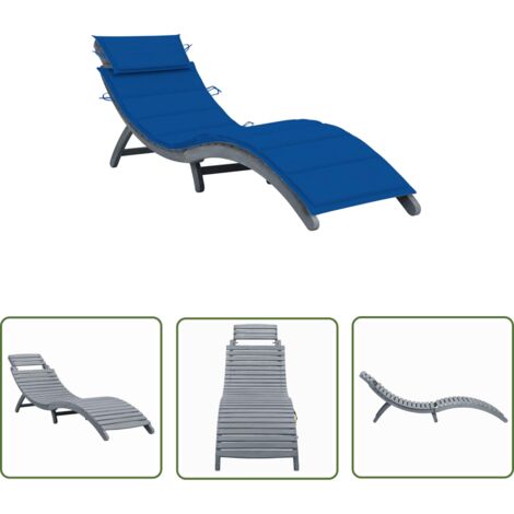 The Living Store Chaise longue avec coussin Gris Bois d'acacia solide - Chaise Longue - Mobilier De Jardin - Transats - Chaises Longues En Bois - Chaise Longue Acacia