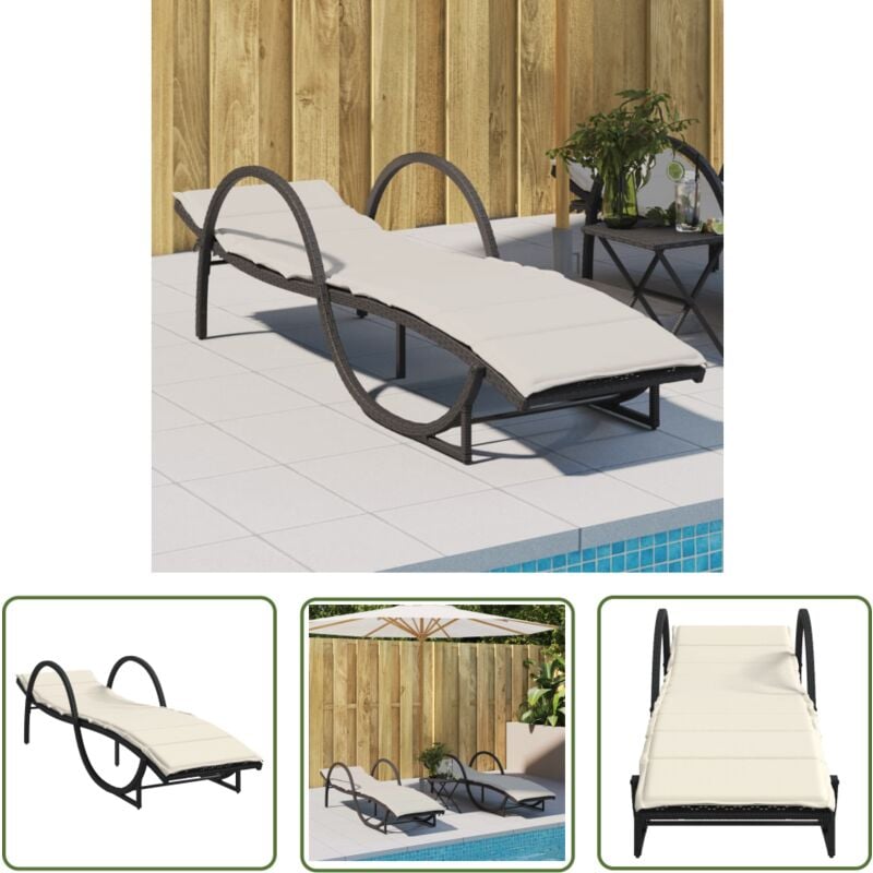 The Living Store - Chaise longue avec coussin noir 60x199x42 cm résine tressée - Chaises Longues - Transats - Bain De Soleil - Mobilier De Jardin