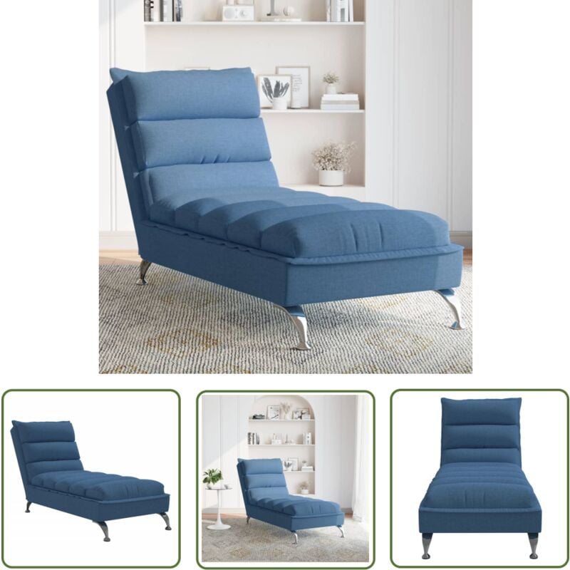 The Living Store - Chaise longue avec coussins bleu tissu - Chaises Longues - Chaise Longue Bleue - Mobilier Extérieur - Transats - Meubles De Jardin