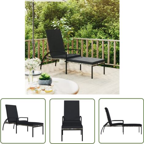 The Living Store Chaise longue avec repose-pied Résine tressée Gris - Chaise Longue - Mobilier De Jardin - Transats - Bain De Soleil - Résine Tressée
