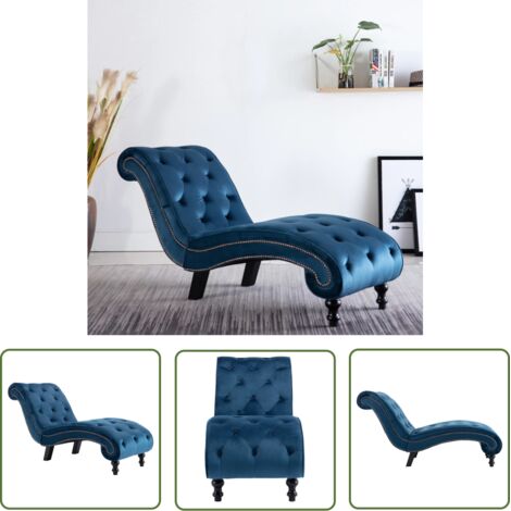 The Living Store Chaise longue Bleu Velours - Chaise Longue - Fauteuil Relaxant - Mobilier Extérieur - Salon De Jardin - Design Moderne