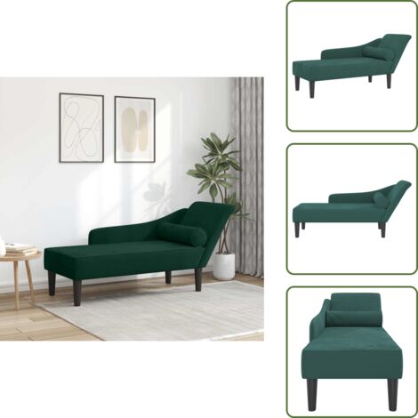 The Living Store Chaise Longue con Cuscini Verde Scuro in Velluto - Cuscino